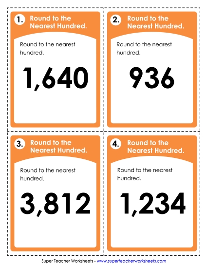 Round to Nearest Hundred (3 and 4-Digit Numbers) (Printable PDF Worksheet)