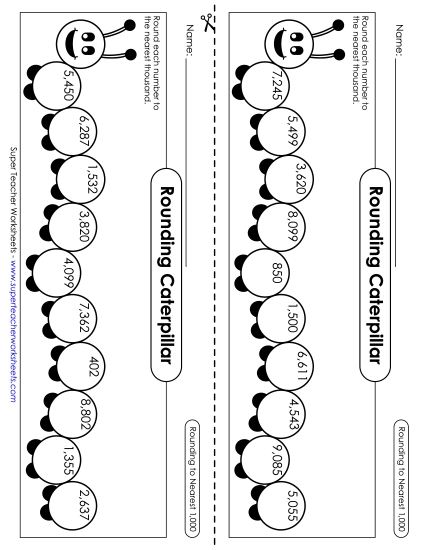 Nearest Thousand - Rounding Caterpillars (Nearest Thousand) (Printable PDF Worksheet)