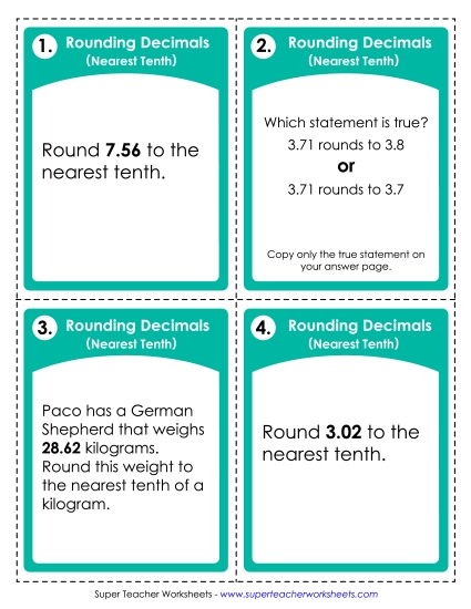 Rounding Decimals: Nearest Tenth (Printable PDF Worksheet)