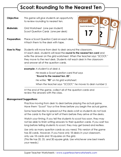 Math - Rounding: Nearest 10 (2-Digit Numbers Only) (Printable PDF Worksheet)