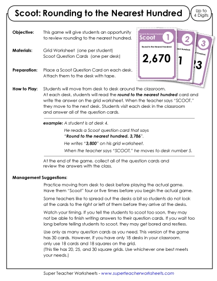 Math - Rounding: Nearest 100 (3 and 4-Digit Numbers) (Printable PDF Worksheet)