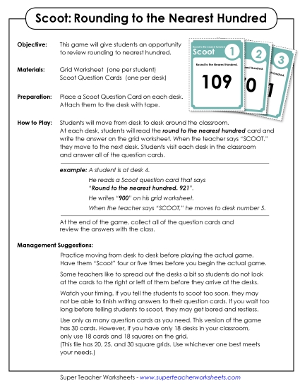 Math - Rounding: Nearest 100 (3-Digit Numbers Only) (Printable PDF Worksheet)