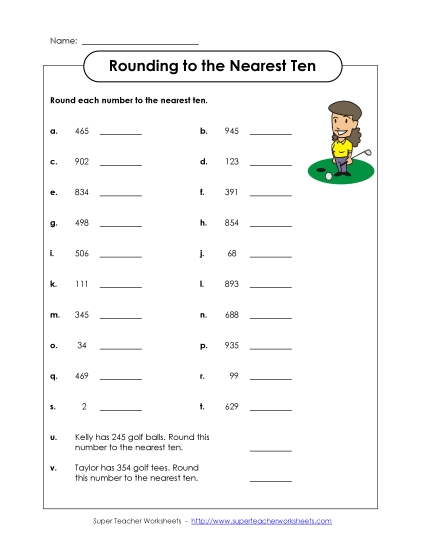 Nearest Ten (2 and 3-Digit Numbers) - Rounding to the Nearest Ten - Worksheet 2 (Printable PDF Worksheet)