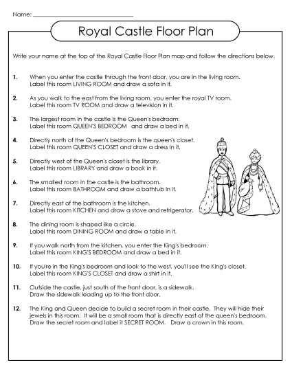 Basic Map Skills - Royal Castle Floor Plan (Printable PDF Worksheet)