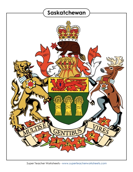 Flag and Coat of Arms - Saskatchewan Coat of Arms (Full Colour) (Printable PDF Worksheet)