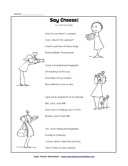 3rd Grade Poems - Say Cheese (Printable PDF Worksheet)