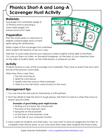 Scavenger Hunt: Short A and Long A (Printable PDF Worksheet)