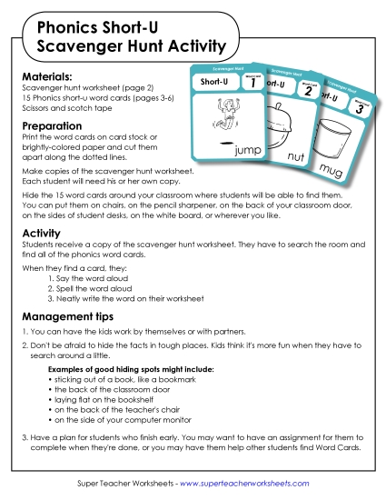 Games and Puzzles - Scavenger Hunt: Short U (Printable PDF Worksheet)
