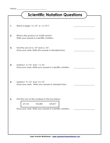 Level: Basic Whole Numbers - Sci. Notation Questions (Basic) (Printable PDF Worksheet)