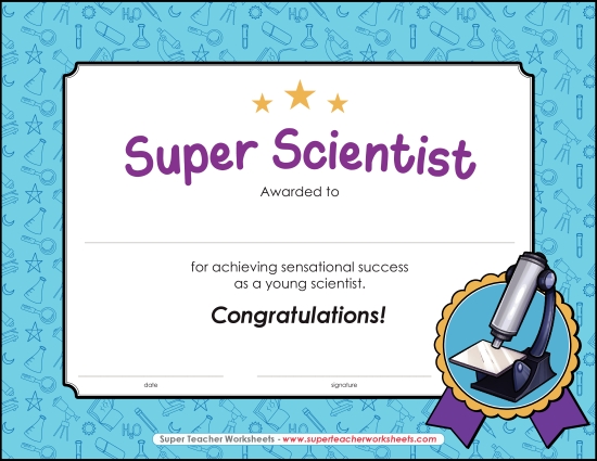 Other School Subjects - Science Award (Printable PDF Worksheet)