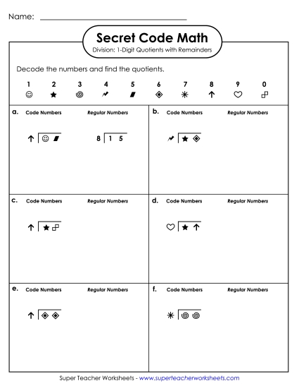 Division - SCM Division: 1-Digit Quotients w/ Remainders (Printable PDF Worksheet)