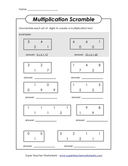 Worksheets, Games, & Task Cards - Scrambled Facts (0-12) (Printable PDF Worksheet)