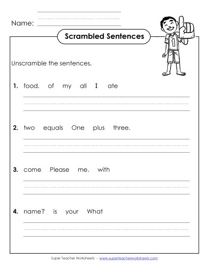 Worksheets - Scrambled Sentences (A-12) (Printable PDF Worksheet)