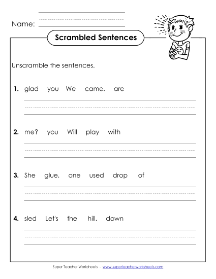 Worksheets - Scrambled Sentences (A-14) (Printable PDF Worksheet)