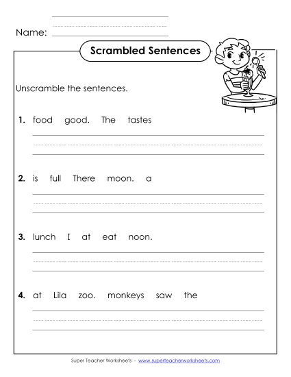 Worksheets - Scrambled Sentences (A-19) (Printable PDF Worksheet)