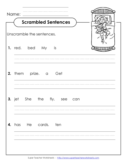 Worksheets - Scrambled Sentences (A-2) (Printable PDF Worksheet)