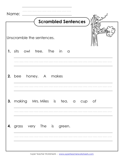 Worksheets - Scrambled Sentences (A-21) (Printable PDF Worksheet)