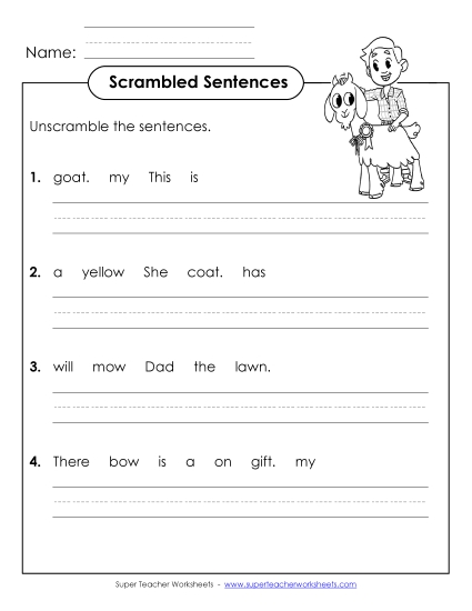 Worksheets - Scrambled Sentences (A-22) (Printable PDF Worksheet)