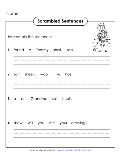 Worksheets - Scrambled Sentences (A-25) (Printable PDF Worksheet)
