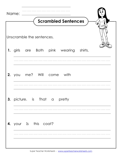 Worksheets - Scrambled Sentences (A-26) (Printable PDF Worksheet)