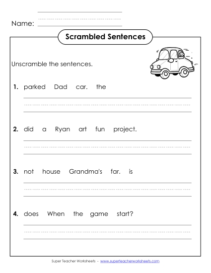 Worksheets - Scrambled Sentences (A-27) (Printable PDF Worksheet)
