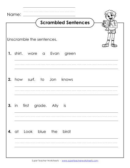 Worksheets - Scrambled Sentences (A-29) (Printable PDF Worksheet)