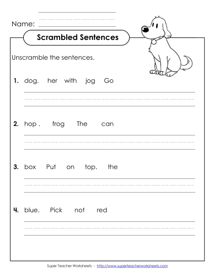 Worksheets - Scrambled Sentences (A-4) (Printable PDF Worksheet)