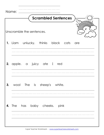 Worksheets and Activities  - Scrambled Sentences (A-Color Words) (Printable PDF Worksheet)