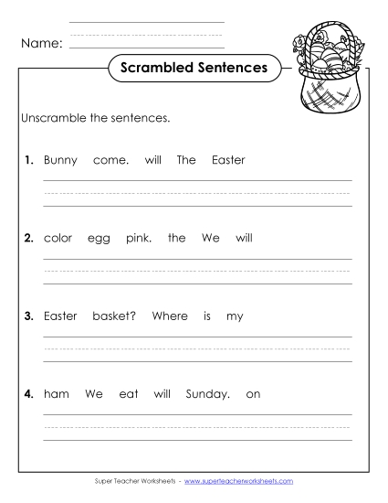 Worksheets - Scrambled Sentences (A-Easter) (Printable PDF Worksheet)