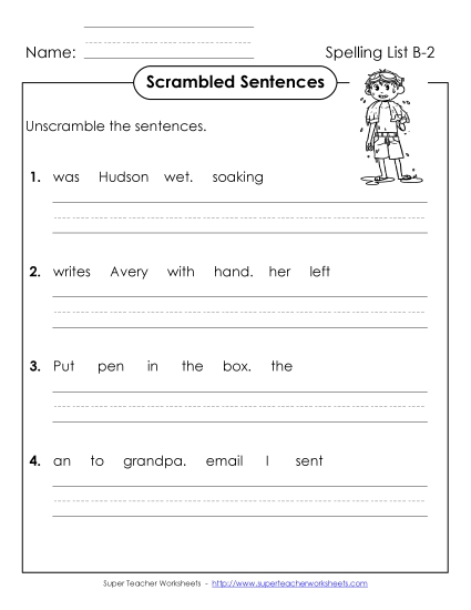 Worksheets - Scrambled Sentences (B-2) (Printable PDF Worksheet)
