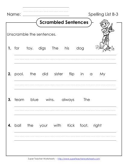 Worksheets - Scrambled Sentences (B-3) (Printable PDF Worksheet)