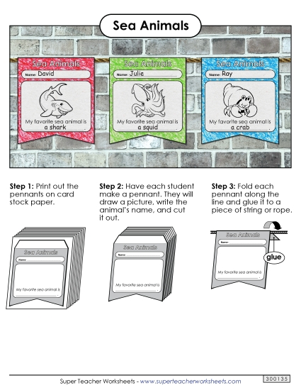 Worksheets & Activities - Sea Animals Pennant Display (Printable PDF Worksheet)