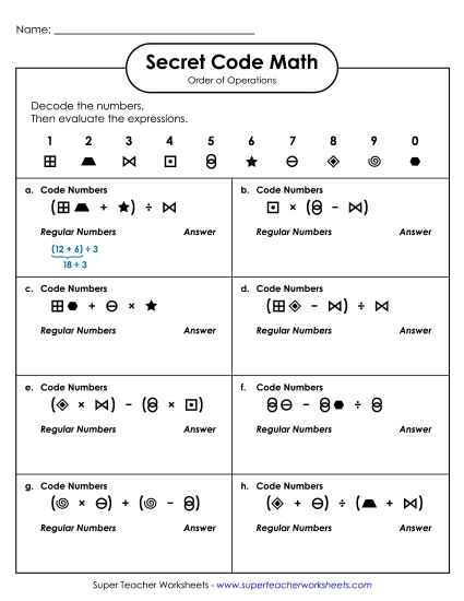 Secret Code Math: Order of Ops (Parentheses; No Exponents) (Printable PDF Worksheet)