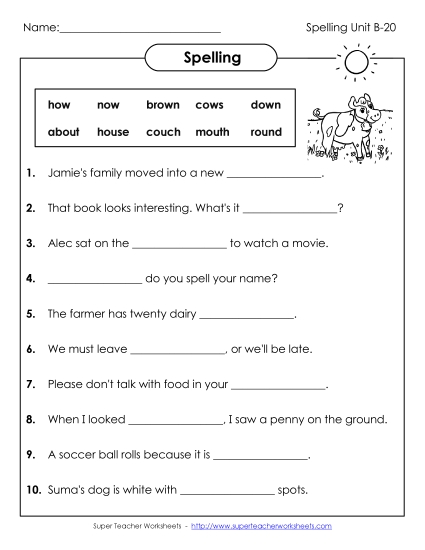 Worksheets - Sentence Completion (B-20) (Printable PDF Worksheet)