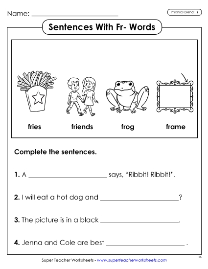 Worksheets - Sentences with FR Words (Printable PDF Worksheet)