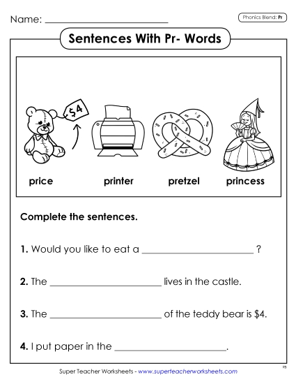 Worksheets - Sentences with PR Words (Printable PDF Worksheet)