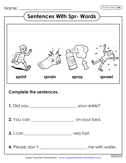 Worksheets - Sentences with Spr- Words (Printable PDF Worksheet)