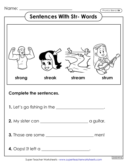 Worksheets - Sentences with Str- Words (Printable PDF Worksheet)