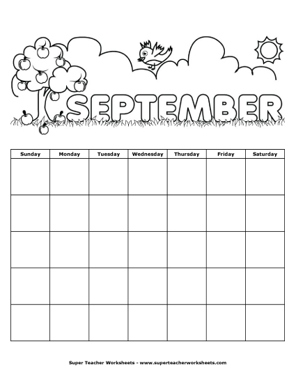 September Calendar (Printable PDF Worksheet)