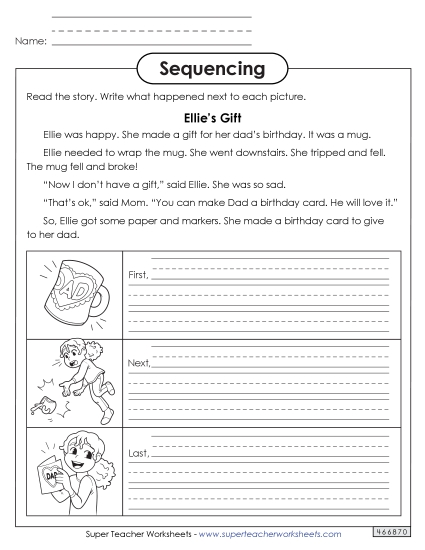 Sequencing Stories - Sequencing Story: Ellie's Gift (Printable PDF Worksheet)