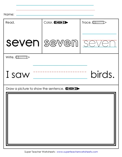 Individual Sight Words - Seven (Sight Word) (Printable PDF Worksheet)