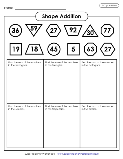Worksheets (2-Digit Addends) - Shape Addition (2-Digit) (Printable PDF Worksheet)
