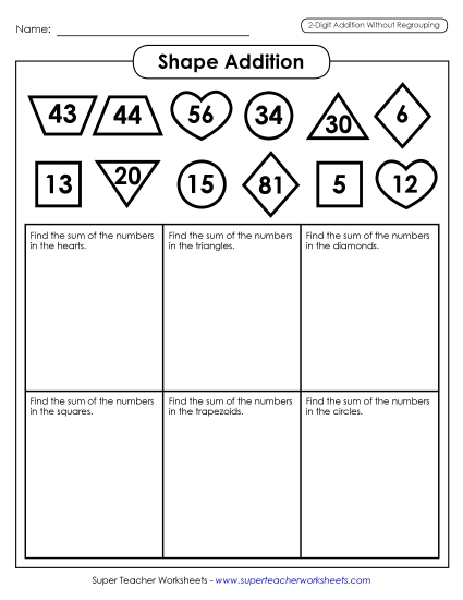 Addition (No Borrowing) - Shape Addition (Printable PDF Worksheet)