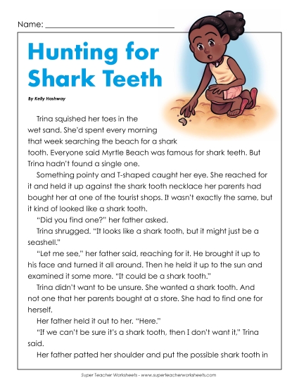 Fiction Stories - Shark Teeth (Fiction) (Printable PDF Worksheet)