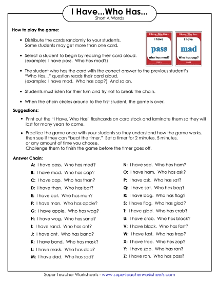 Phonics - Short A Words (Printable PDF Worksheet)
