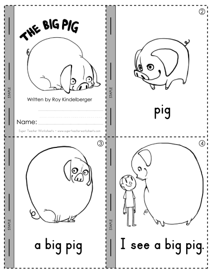 Cut & Glue Activities - Short I Mini-Book: Big Pig (Printable PDF Worksheet)