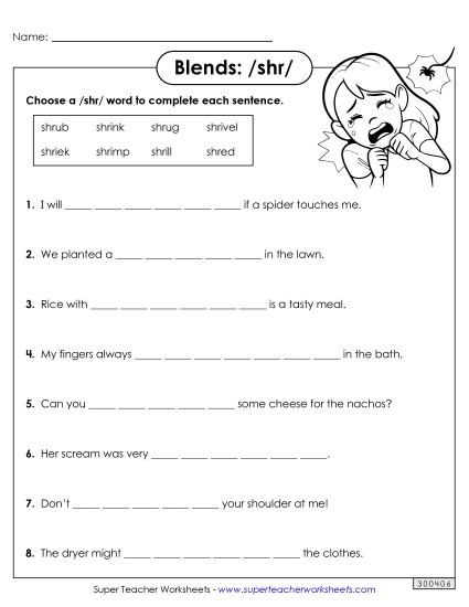 Worksheets - Shr- Sentences (Printable PDF Worksheet)