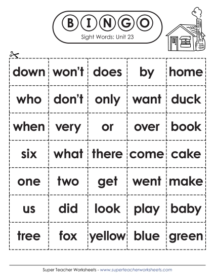 Worksheets - Sight Word Bingo (Unit 23) (Printable PDF Worksheet)