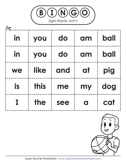 Worksheets - Sight Word Bingo (Unit 4) (Printable PDF Worksheet)