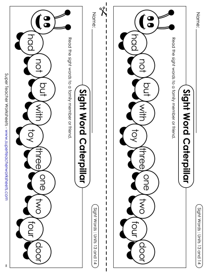 Worksheets - Sight Word Caterpillar: Units 13 and 14 (Printable PDF Worksheet)